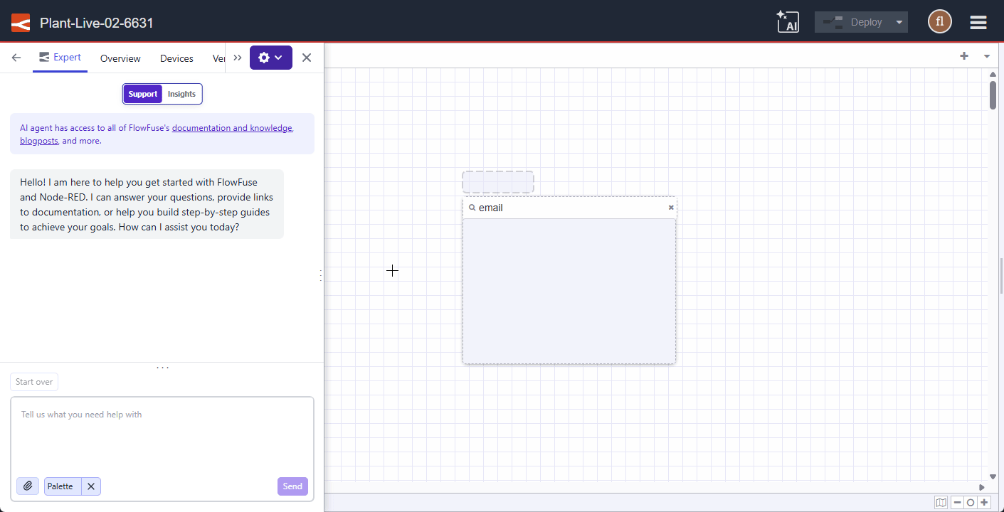 FlowFuse Expert using live palette context